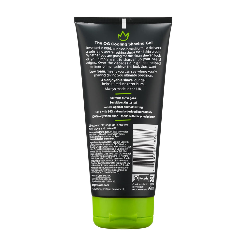 King of Shaves bouteille gel rasage clarte menthol aloethe tree pour fraîcheur