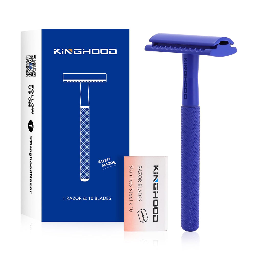 Kinghood rasoir sécurité double-tranchant, poignee en cuivre, prise stable et contrôlée.