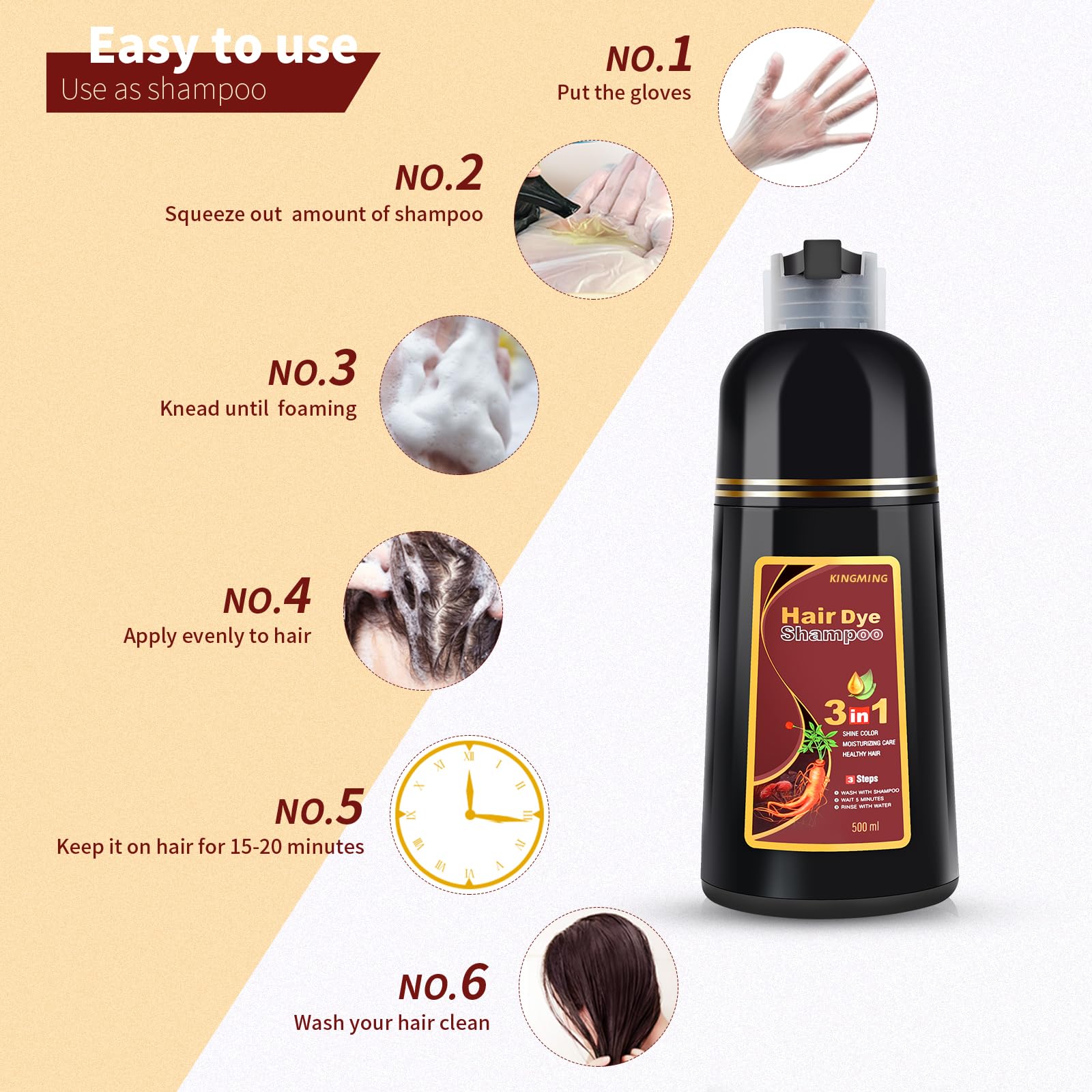 Emballage KINGMING colorant brun foncé, produit 500 ml à usage domestique.