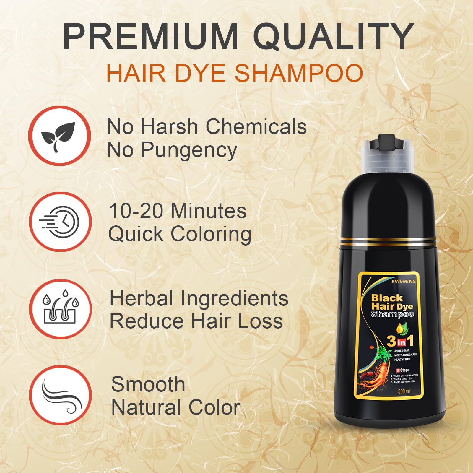KingMing Shampoing Flacon 500ml, pratique et économique pour plusieurs applications.