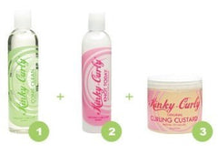 Ensemble Kinky-Curly Come Clean, Knot Today et Curling Custard pour démêler et définir les boucles.