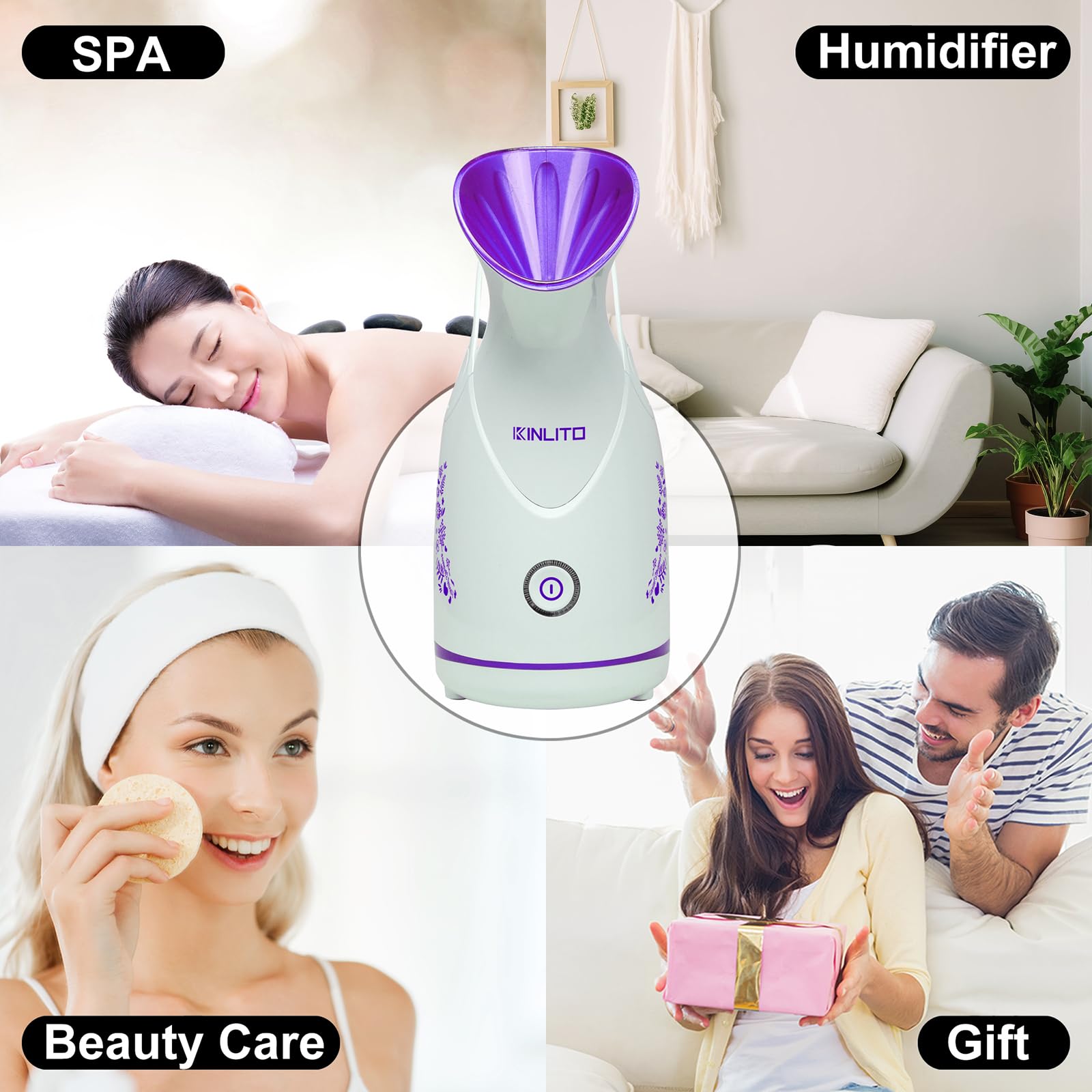 KinLITO vapeur faciale nano ionique design violet élégant.
