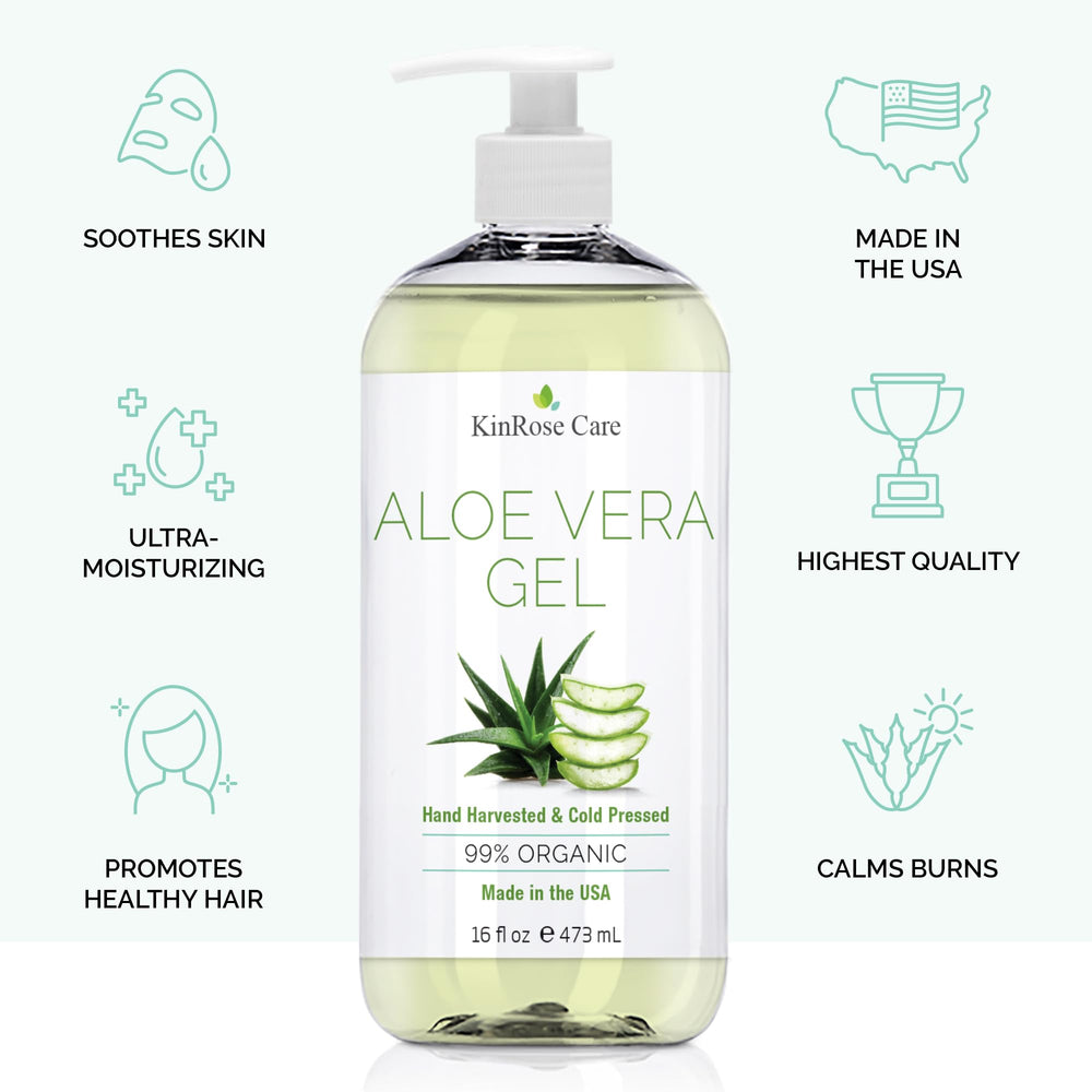 Gel Aloe pur KinRose, texture claire, soin cheveux et peau sans parfum.