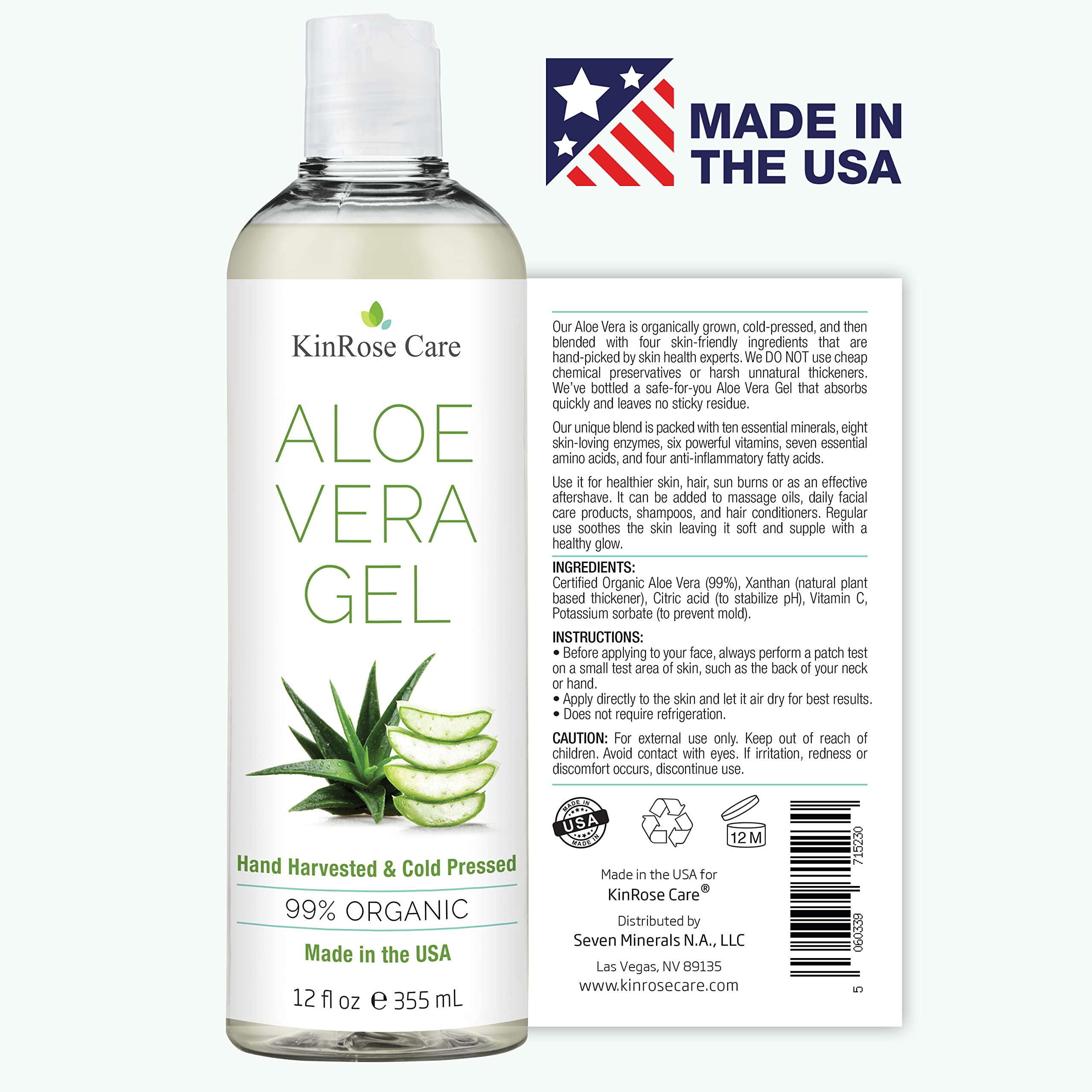 KinRose Care Gel Aloe Vera pour les cheveux, offre brillance et douceur.