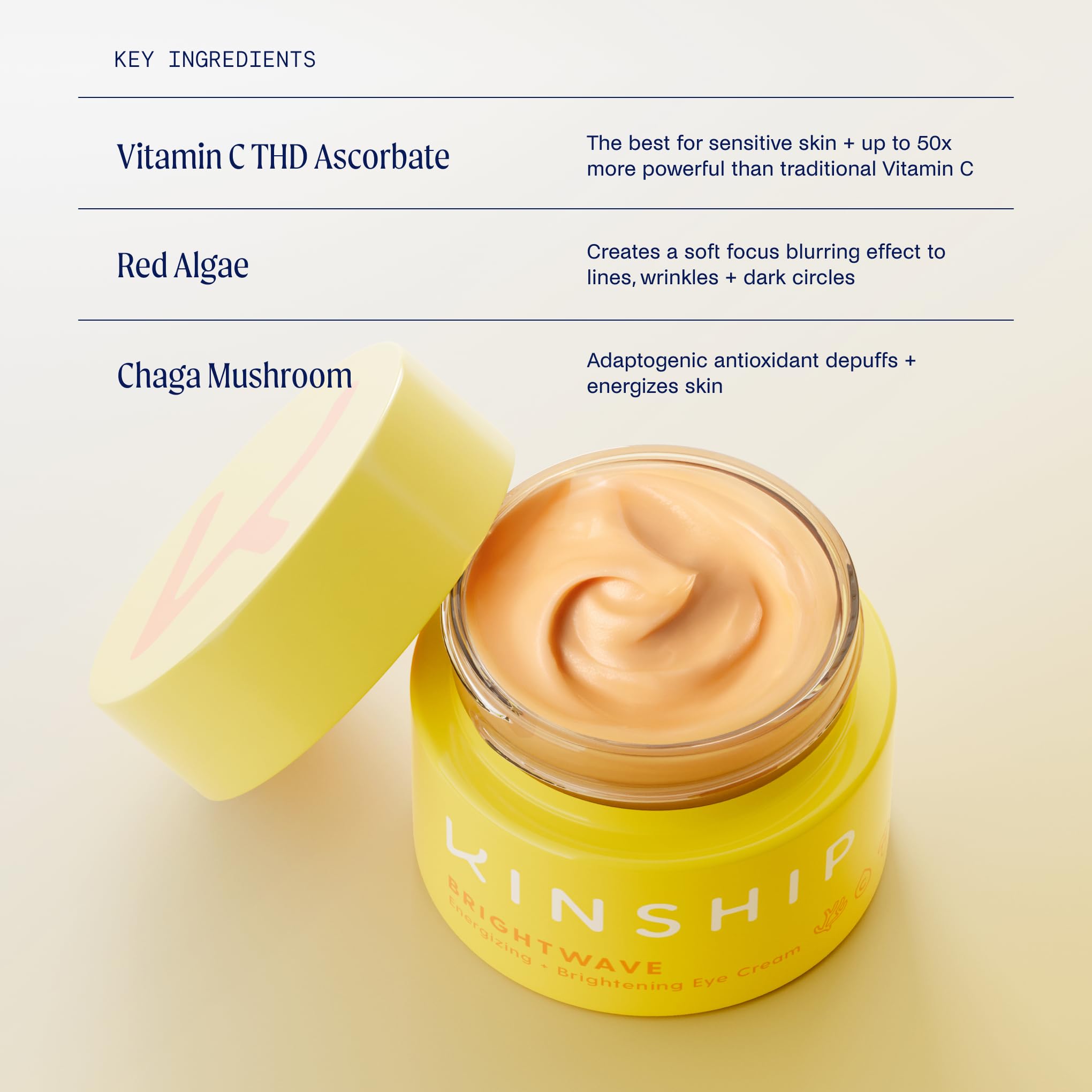 Texture crème soyeuse de Kinship Brightwave prête à lapplication autour des yeux