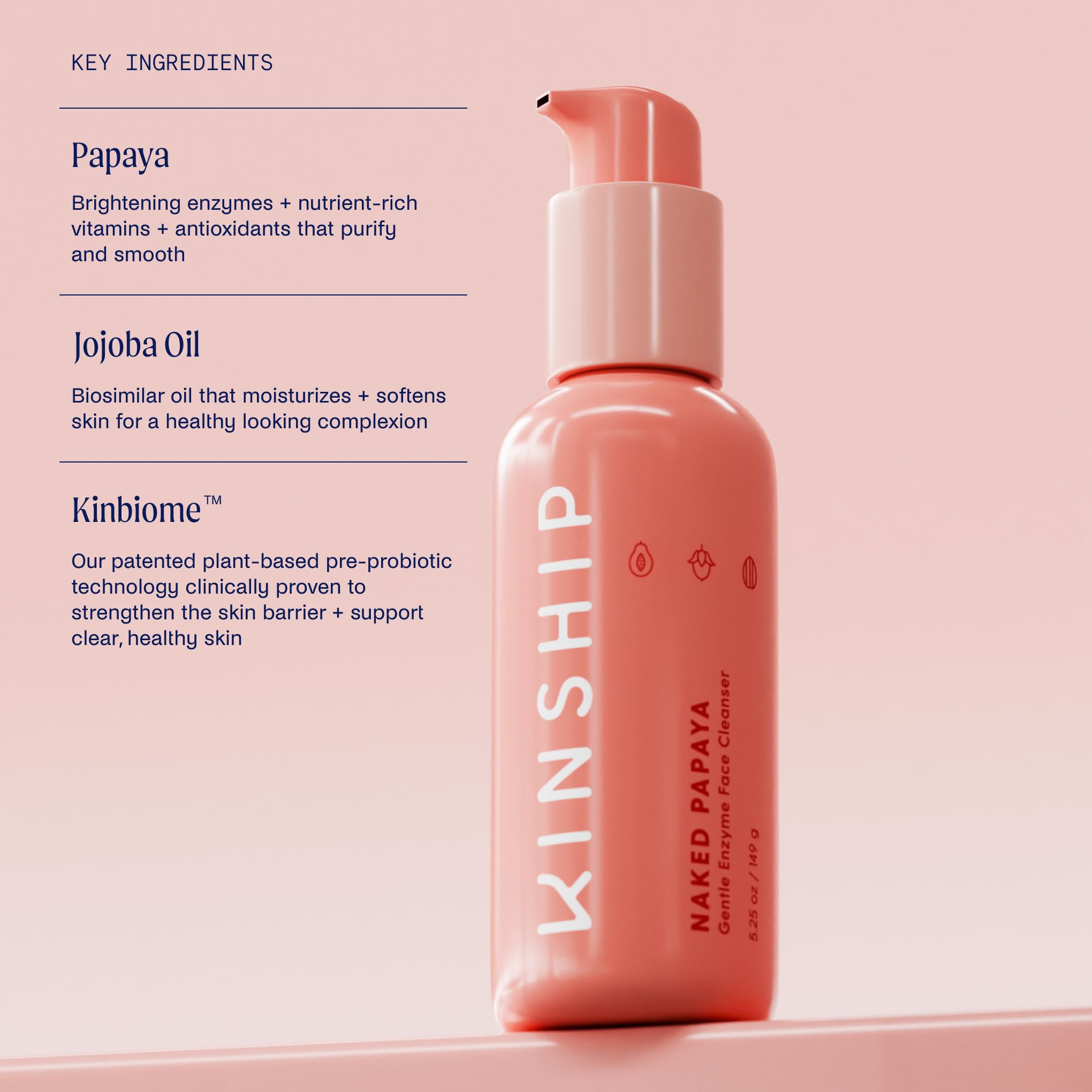 Kinship Papaye Nue – Enzymes de papaye pour lisser le teint.