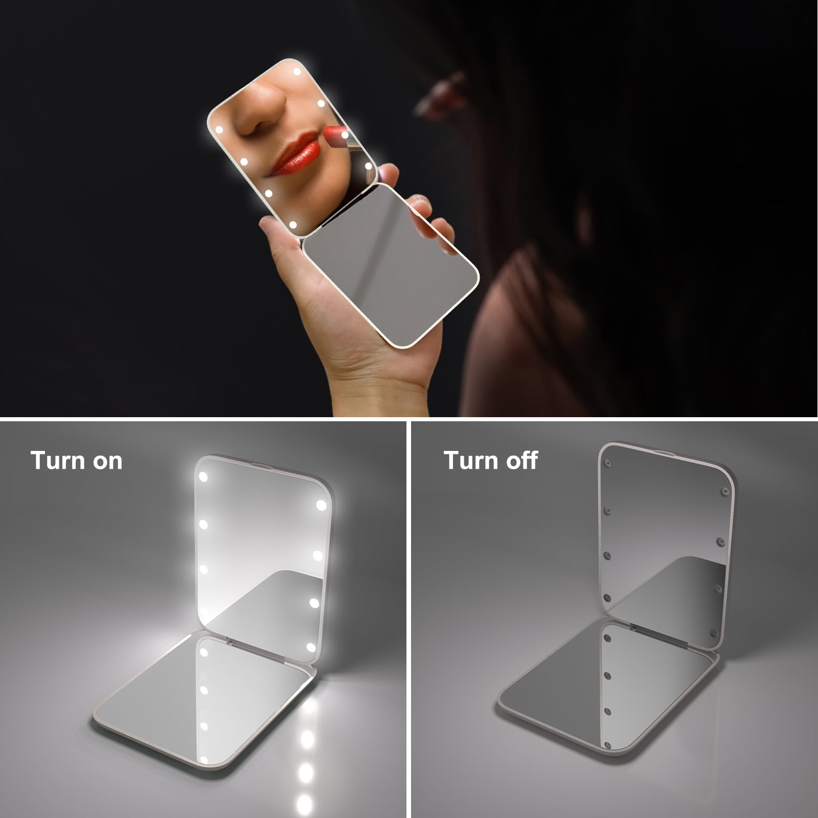 Miroir Kintion compact en paille de ble fermé, facile à transporter.