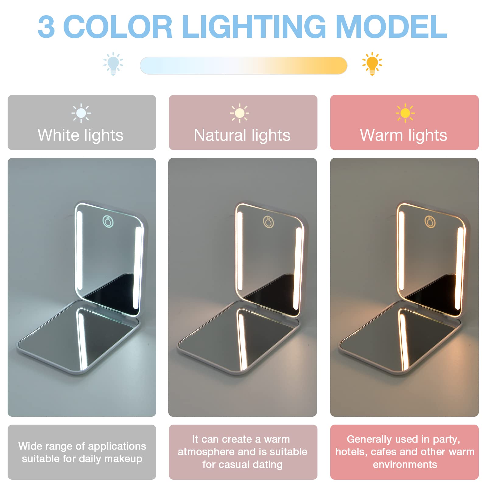 Kintion miroir de poche avec lumières 3 couleurs pour un rendu fidèle.