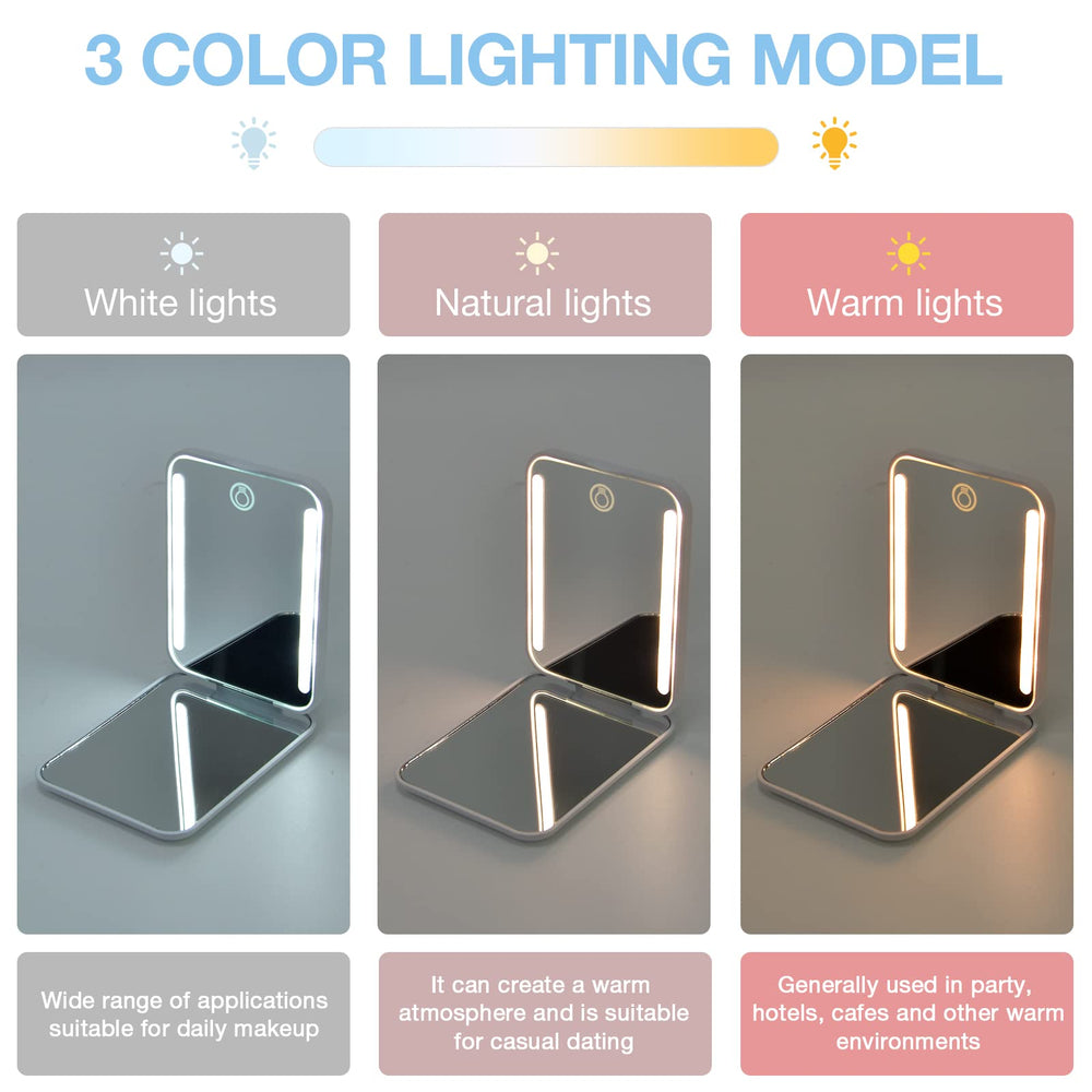 Kintion miroir de poche avec lumières 3 couleurs pour un rendu fidèle.
