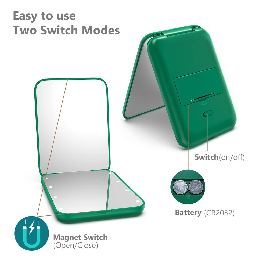 Miroir Kintion de poche vert, petit et lumineux