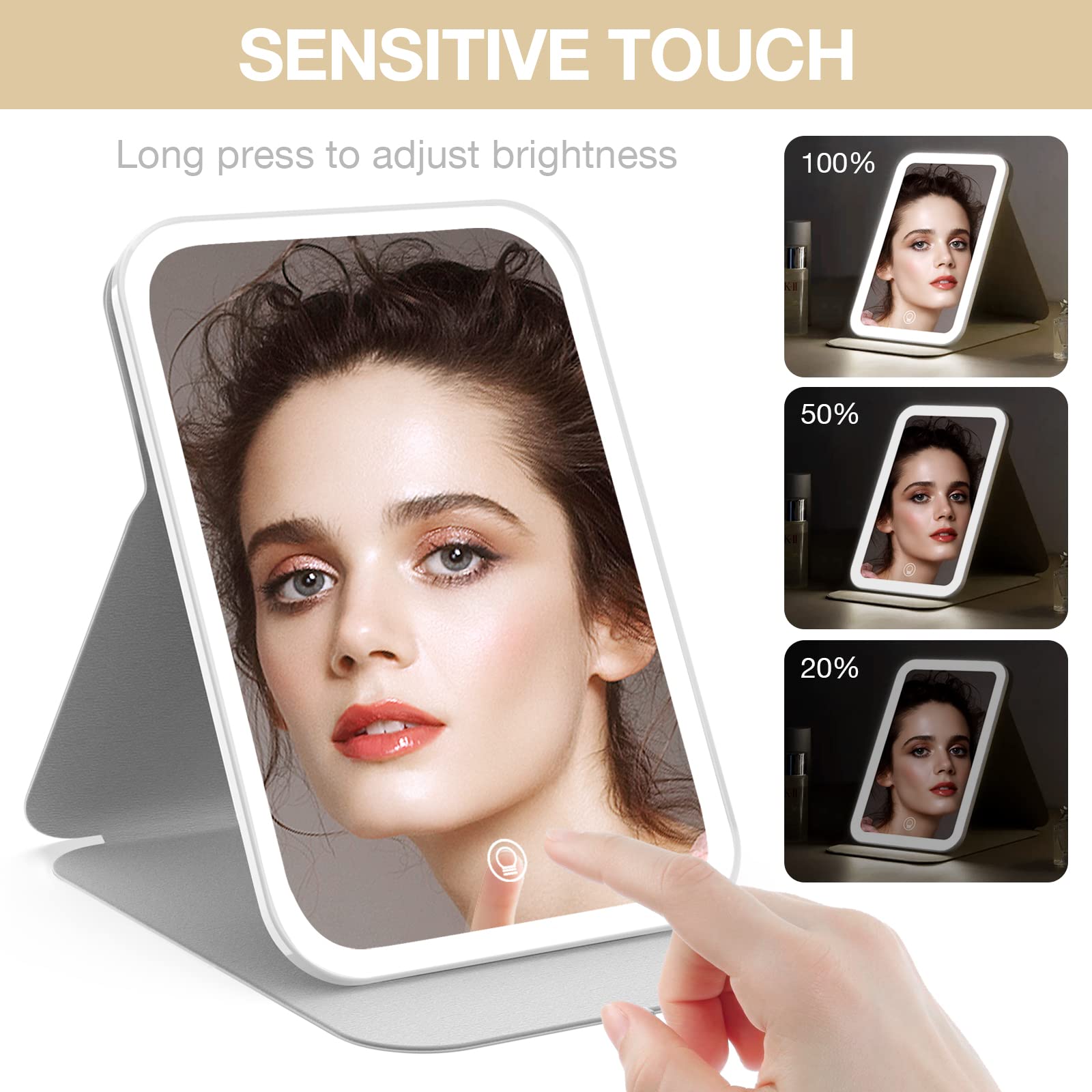 Miroir Kintion rechargeable avec batterie intégrée pour une utilisation nomade.