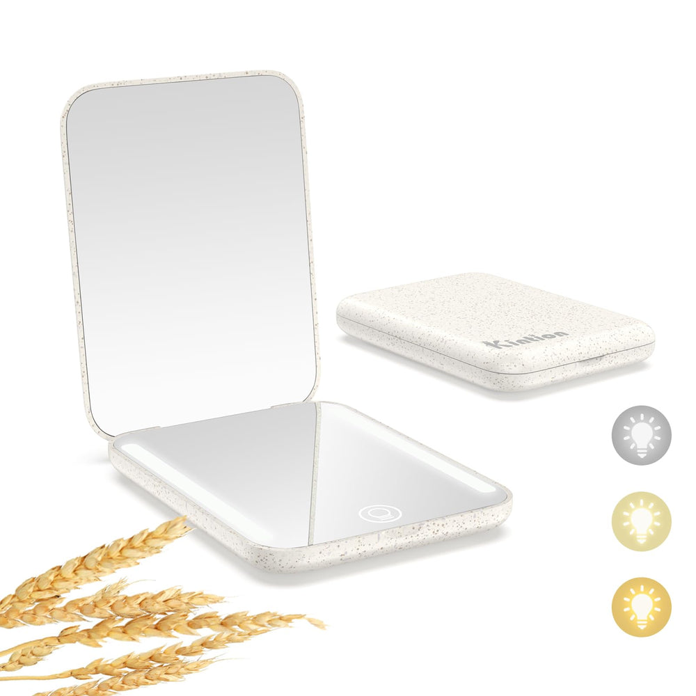 Miroir de poche Kintion avec LED et grossissement 1x pour maquillage précis.