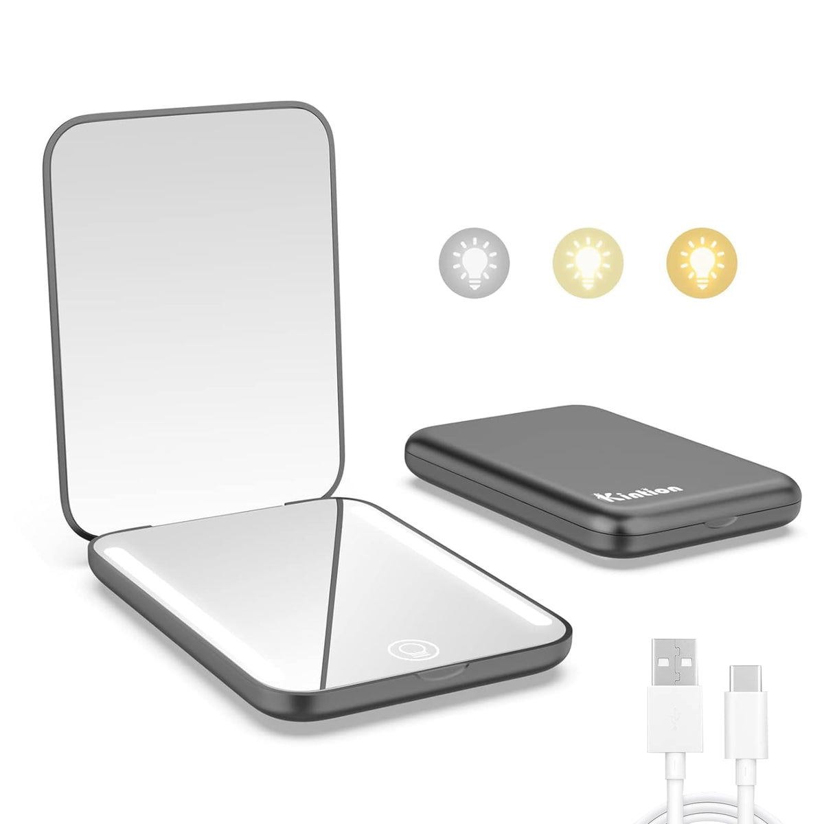 Miroir Kintion poche, face double 1x/3x pour maquillage net et précis.
