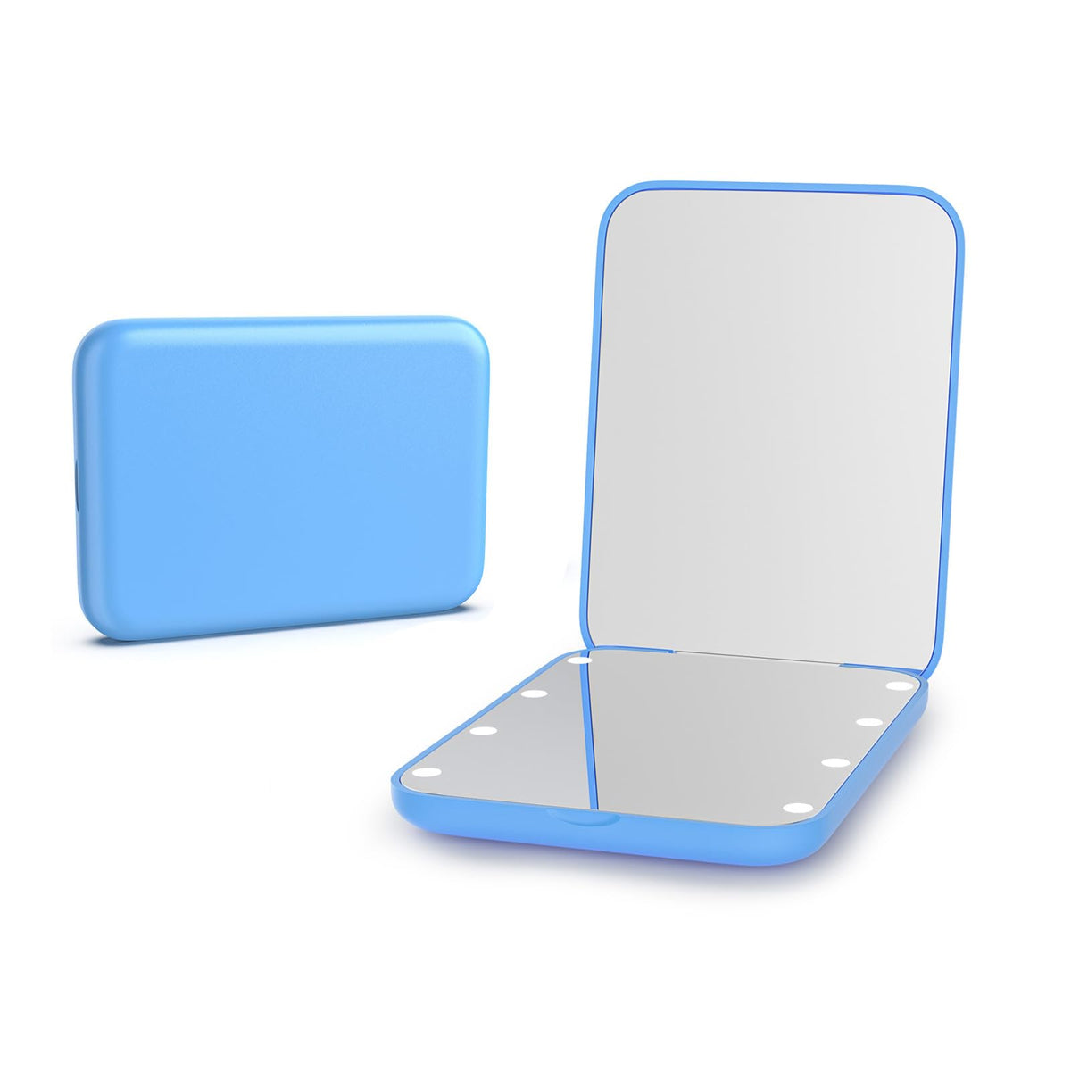 Miroir de poche Kintion bleu ouvert, idéal pour maquillage précis.