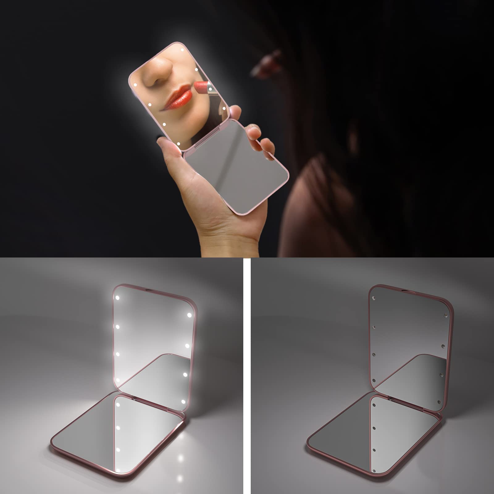 Miroir Kintion à deux faces éclairé pour retouches rapides.