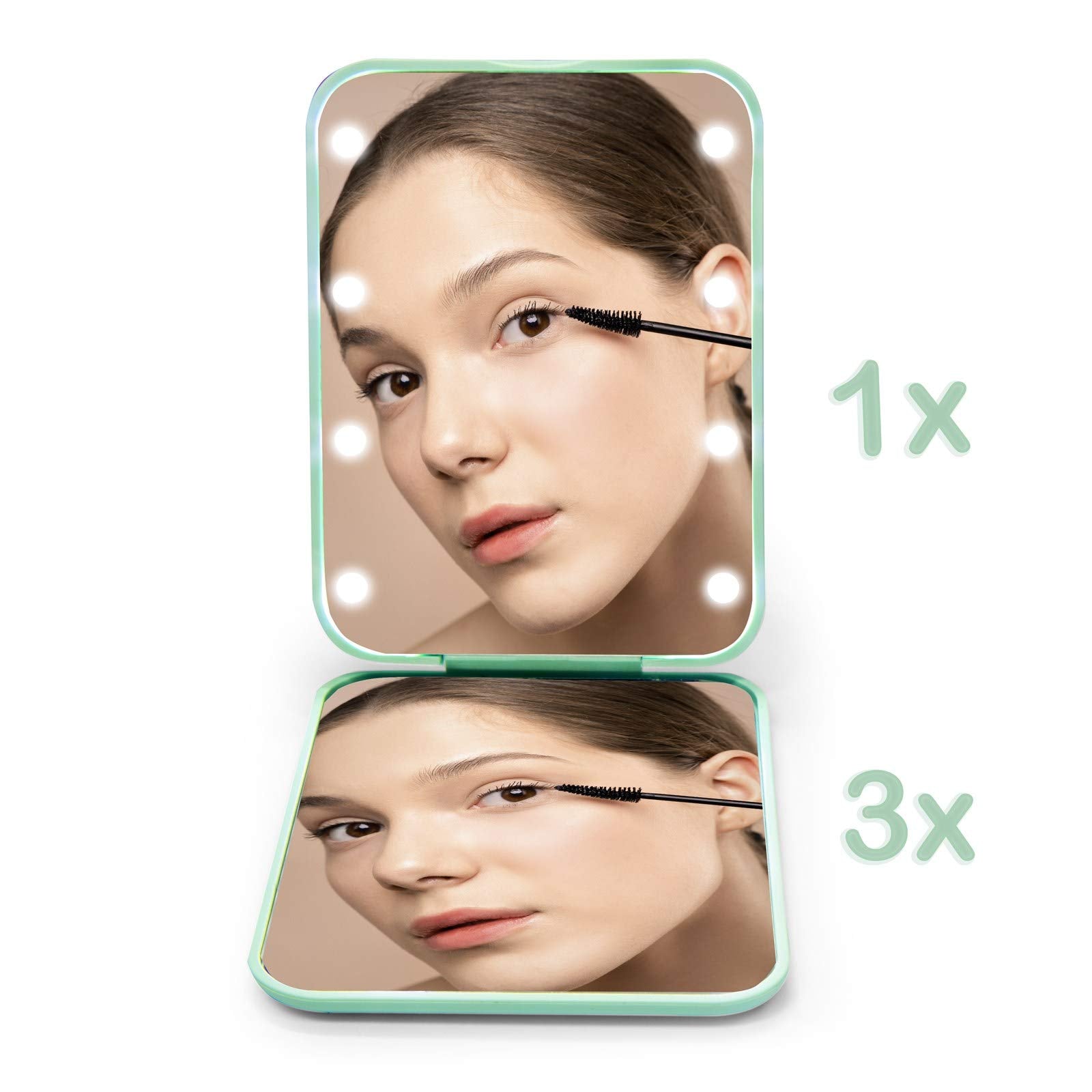 Miroir Kintion cyan avec LED contrôlable, parfait pour retouches quotidiennes.