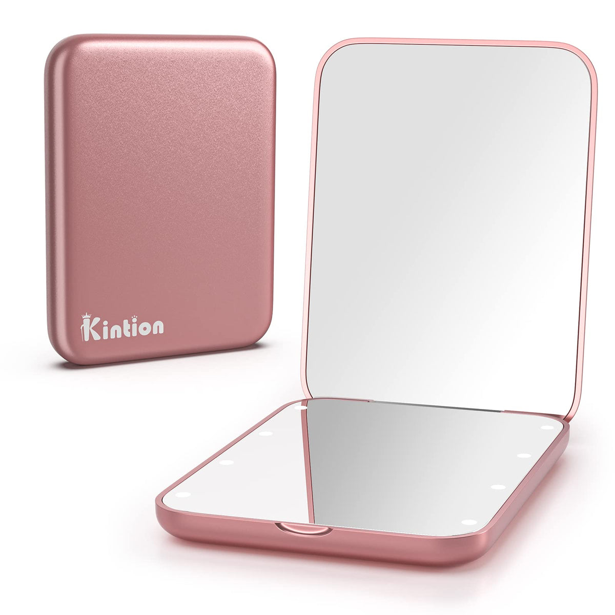 Miroir Kintion de poche avec éclairage LED et grossissement 1X/3X pour maquillage précis.