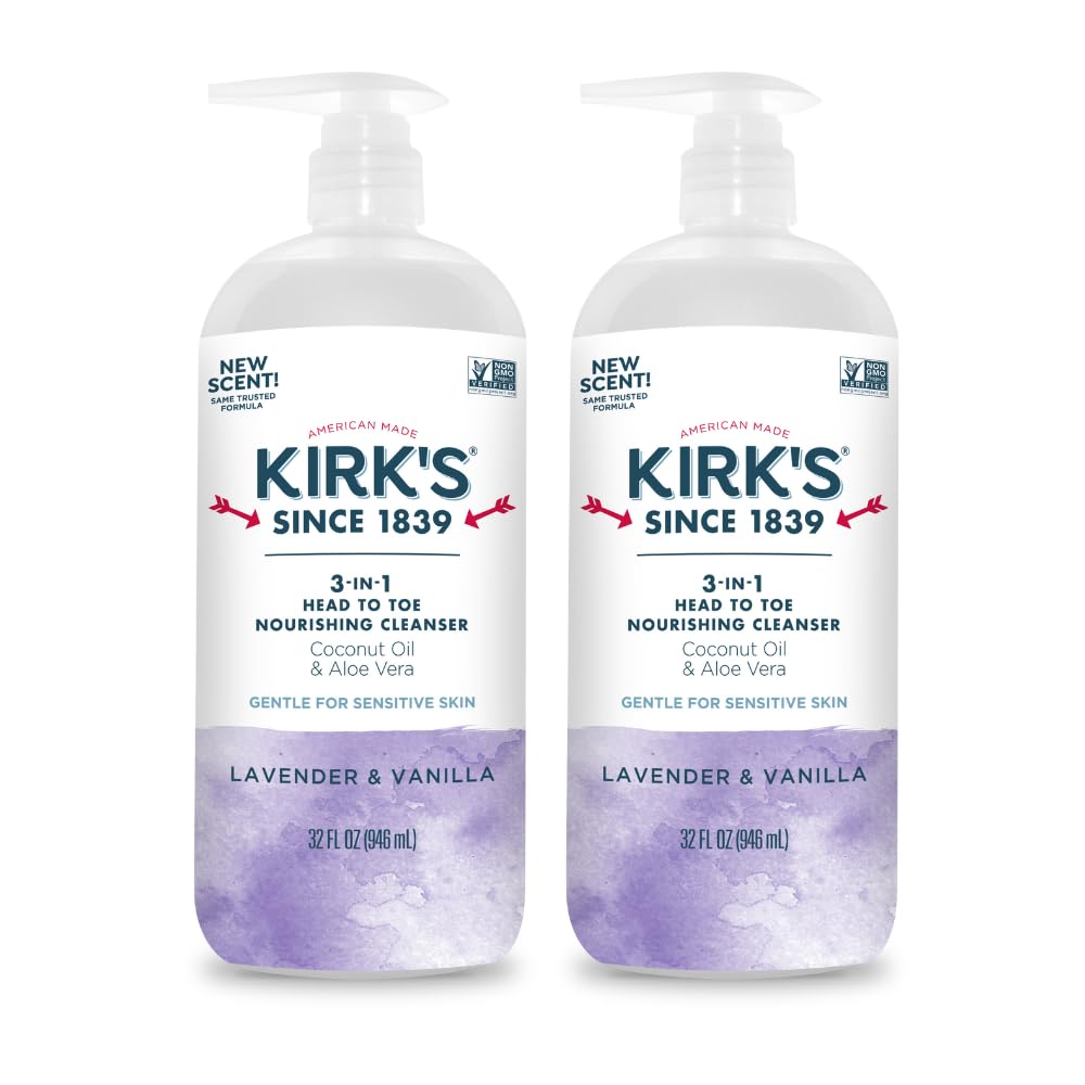 Kirk’s 3-en-1 bouteille-pompe 946 ml, nettoie et hydrate tout le corps.