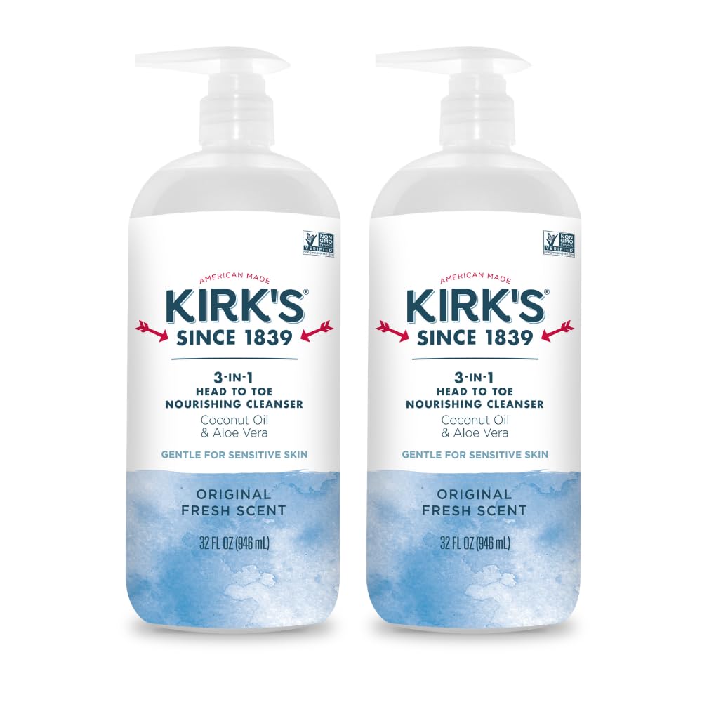 Kirk's 3-en-1 dans une bouteille-pompe, soin polyvalent cheveux et peau.