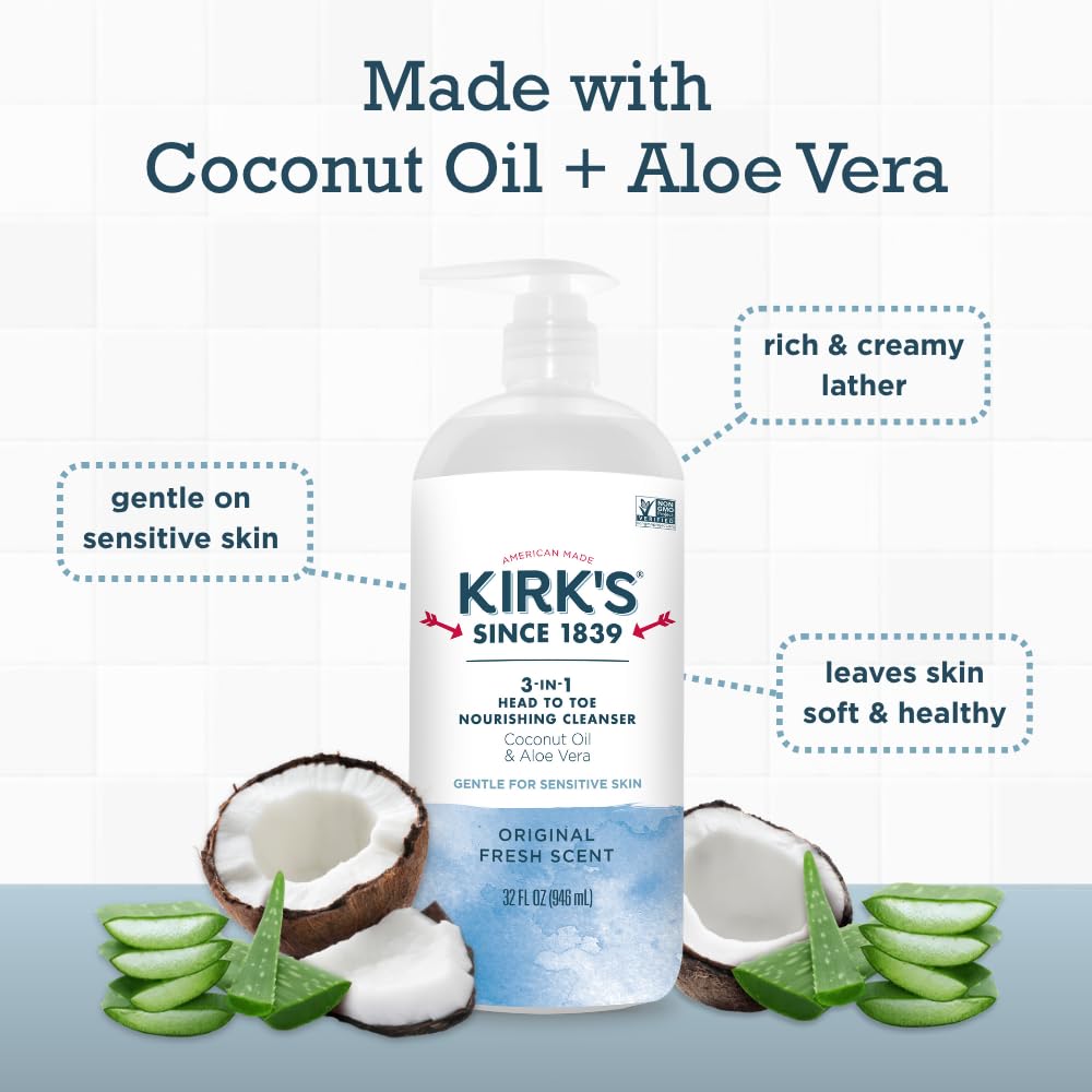 Kirk's coco Aloe, ingrédients clés pour hydratation naturelle.