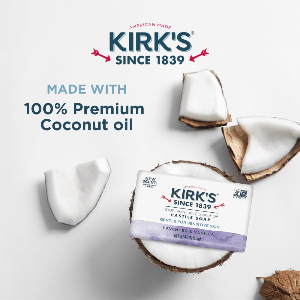 Kirk’s Castile pour peau sensible, sans sulfates ni colorants.