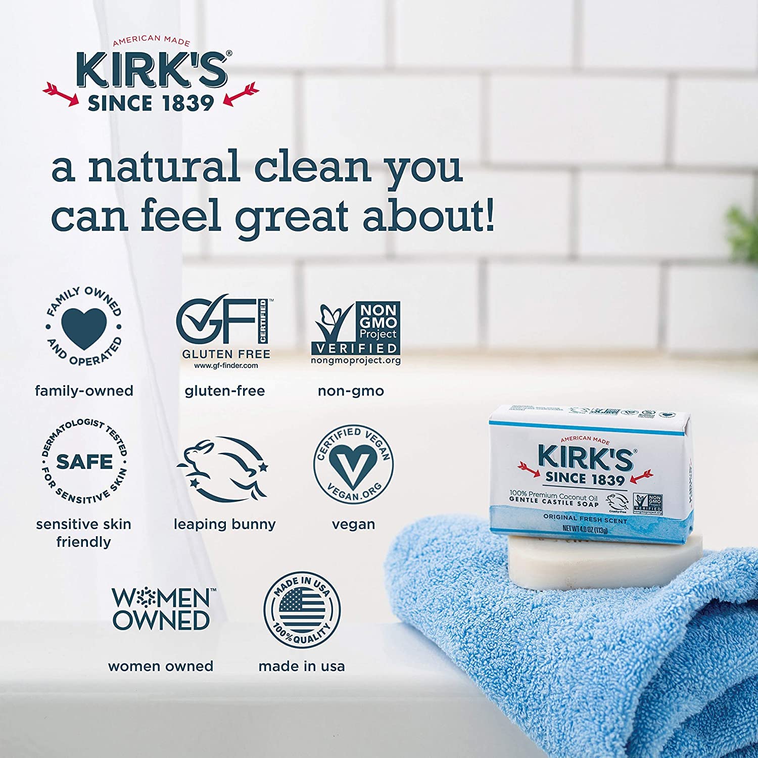 Kirk's Coco Castile, biodégradable et respectueux de l'environnement.