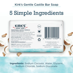 Kirk's Savon de Castille, texture riche et mousse légère pour usage quotidien.