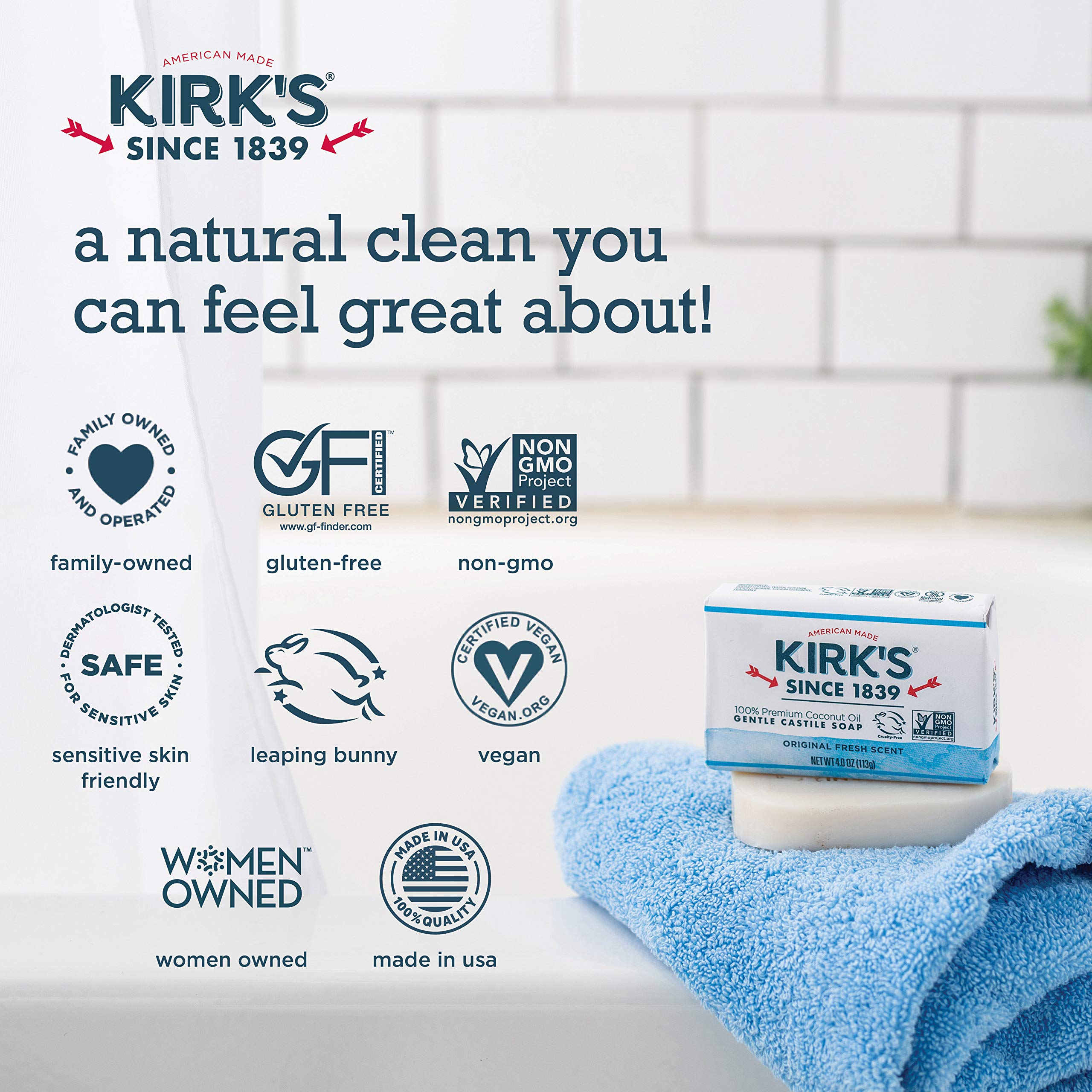 Kirk's Original Coco Castile Bar – biodégradable et respectueux de l'environnement.