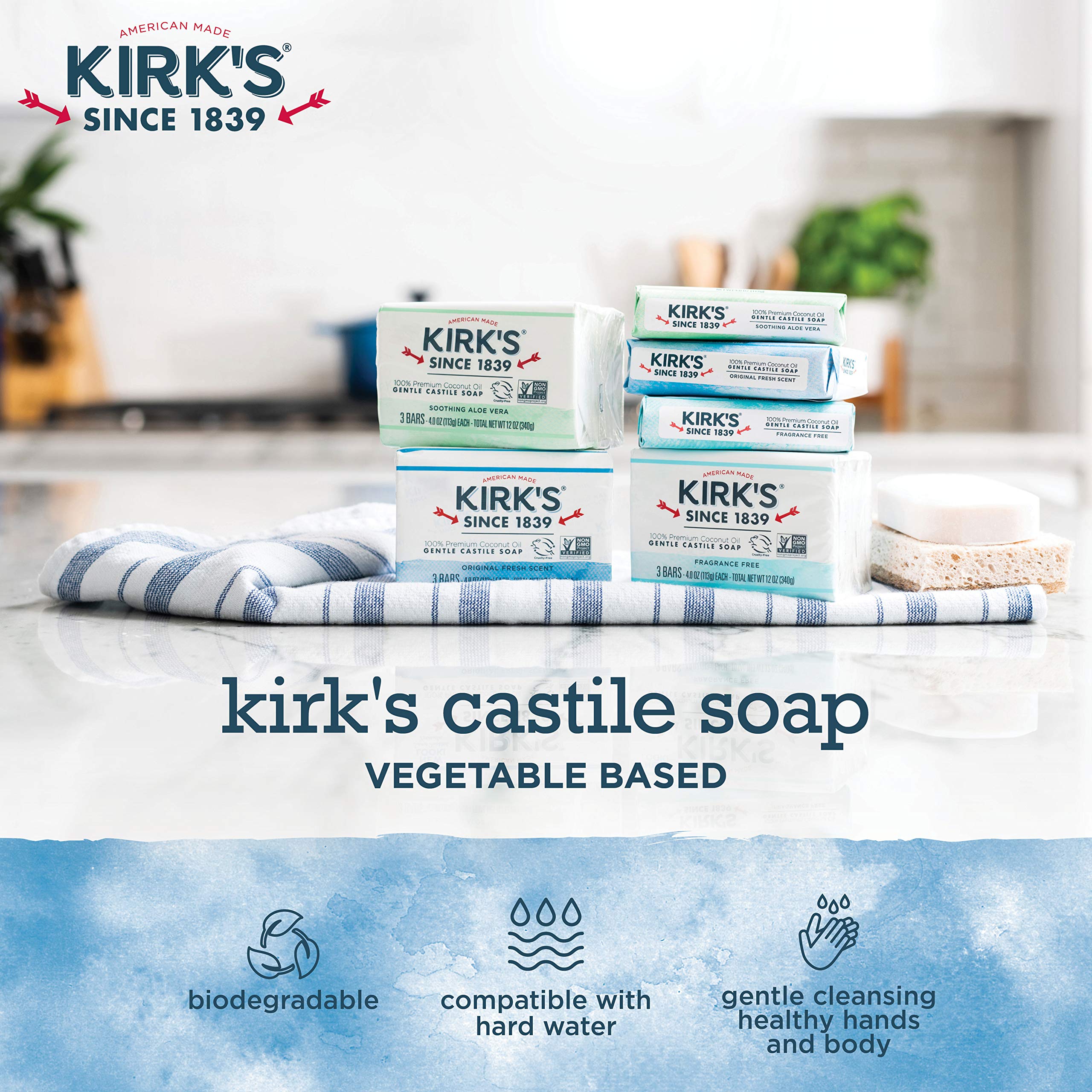 Kirk's Original Coco Castile Bar – texture crèmeuse pour une mousse légère.