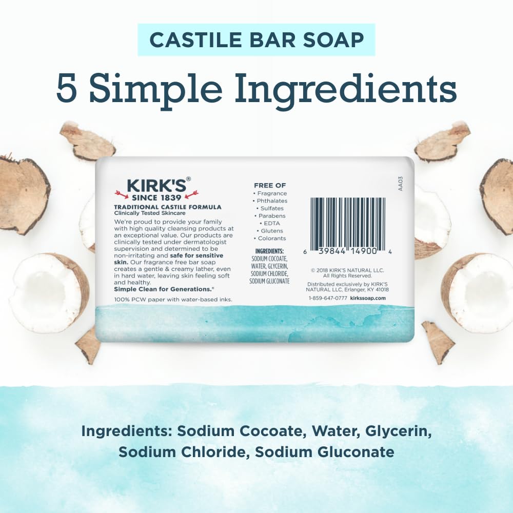 Kirk's savon castile formule sensible peau en barre.