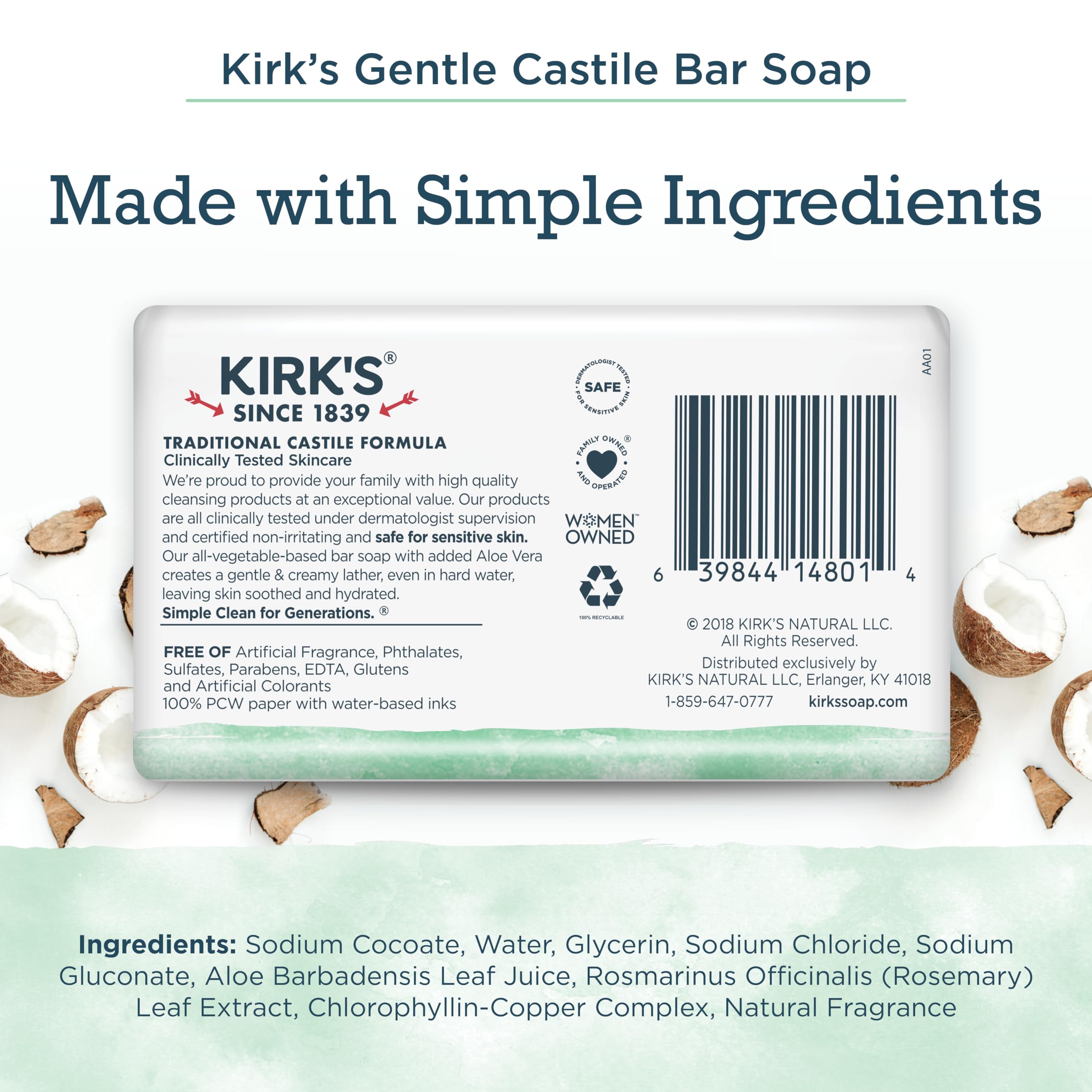 Kirk's sav​on coco castile original, barre compacte et pratique