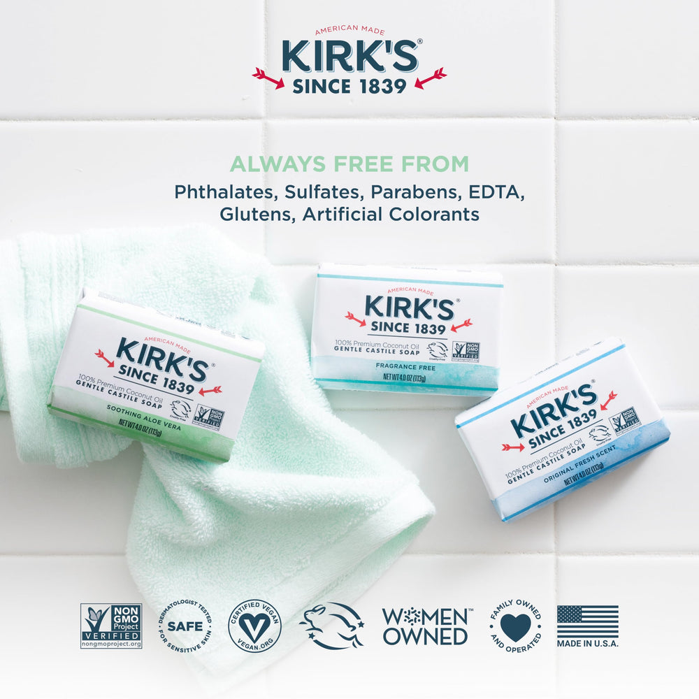 Kirk's Savon Doux dans la salle de bain, routine simple et efficace.
