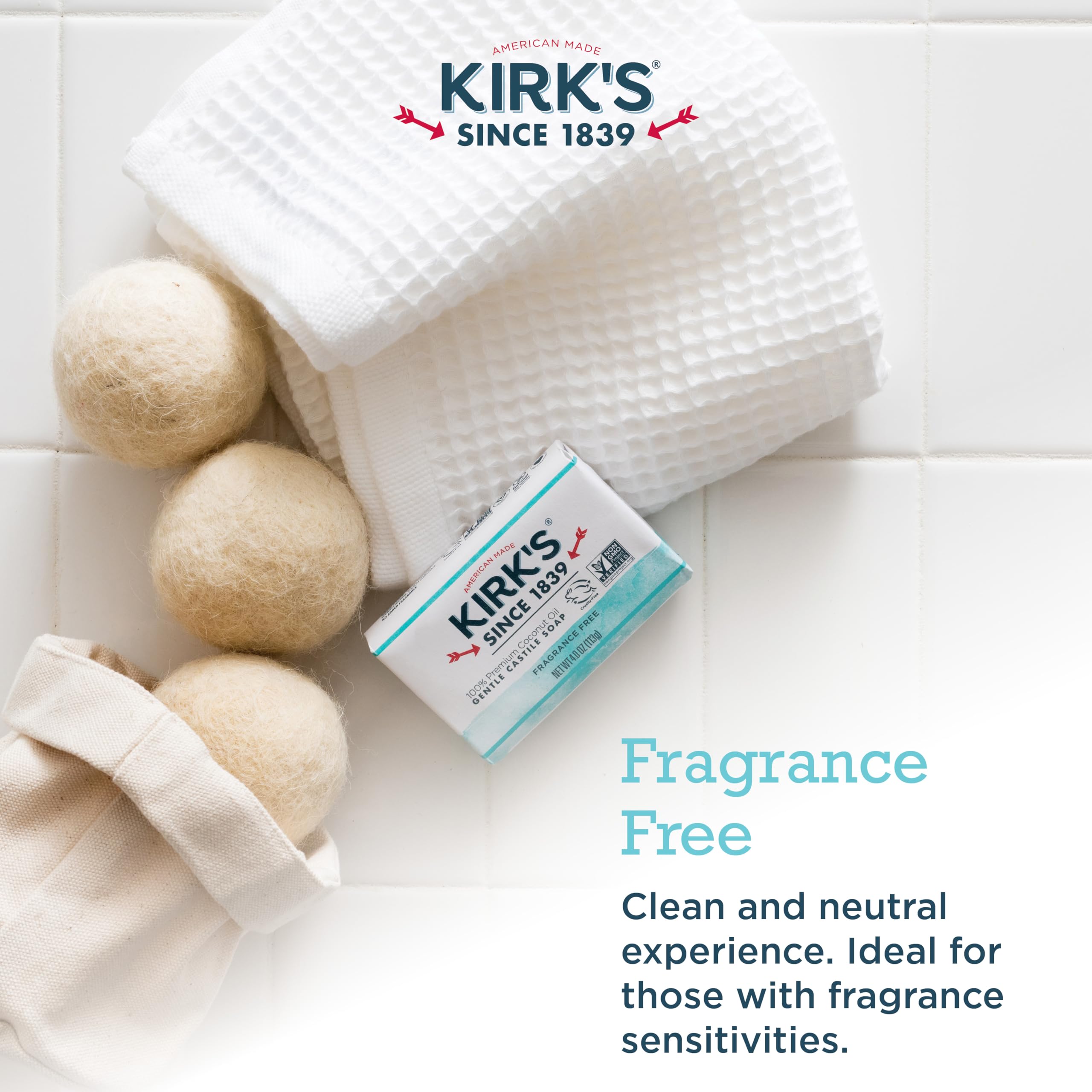 Kirk's Savon sans parfum, pack de 3, excellente valeur pour la douche.