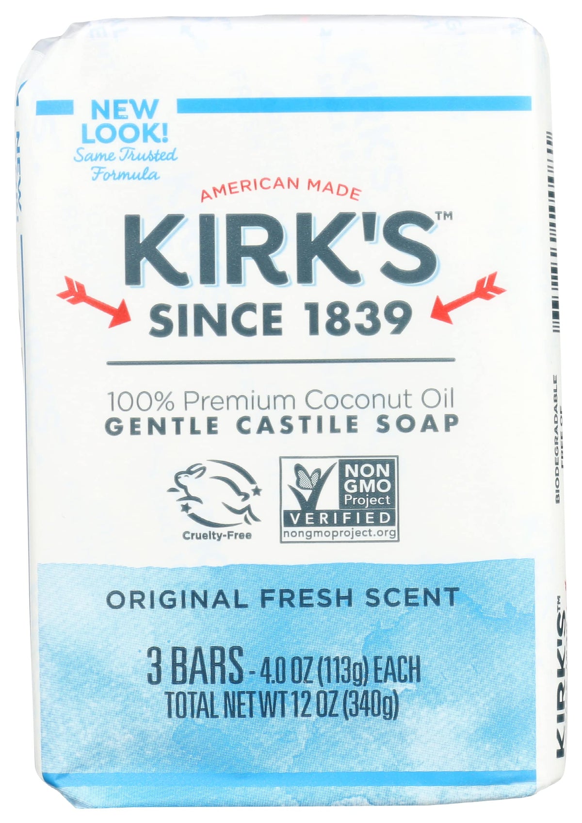 Kirk's Savon Castille Original - bouteille-4oz, soin quotidien doux et hypoallergénique.