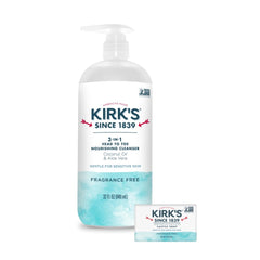 Kirk's 3-en-1 en bouteille-pompe nettoie corps et cheveux en douceur.
