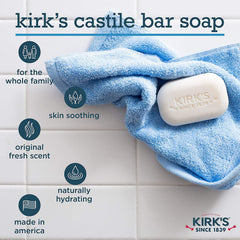 Savon Kirks Castile Coco Original utilisé sur les mains pour nettoyer en douceur.