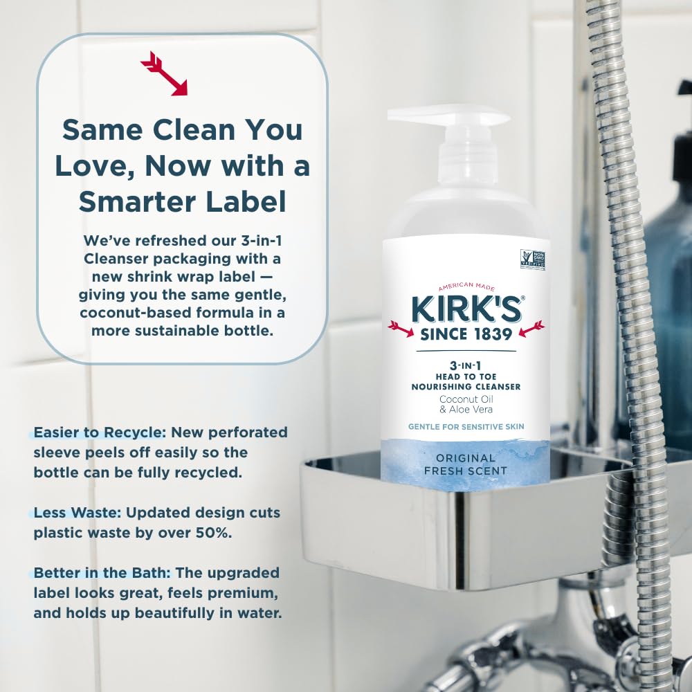 Kirk's ingrédients non-GMO et végan respectueux de la peau.