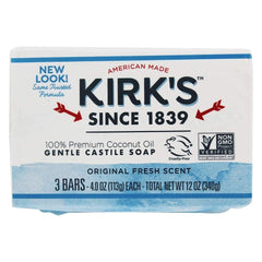 Kirks Original Coco Castile Soap, savon solide frais au coco, idéal pour la peau sensible et l'usage quotidien.