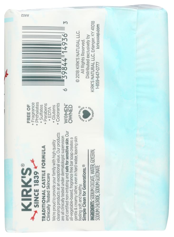Kirk's Savon en barre sans parfum, usage polyvalent corps et visage.