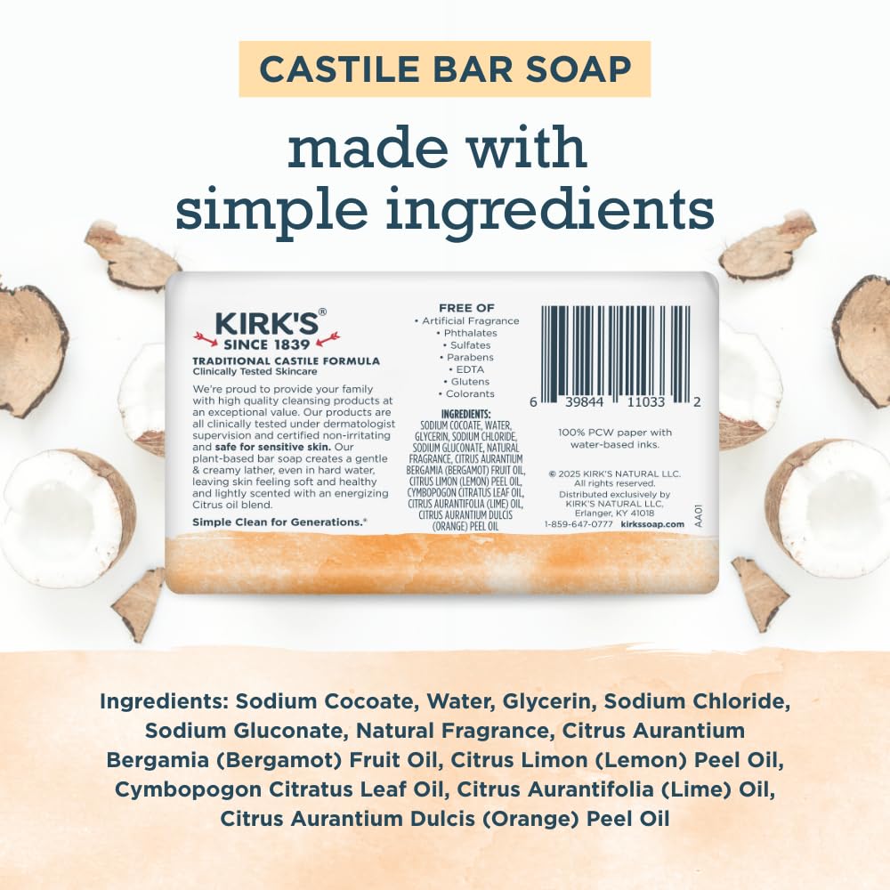 Kirk's Savon Castile Citrus Twist – emballage écologique, fiabilité et qualité