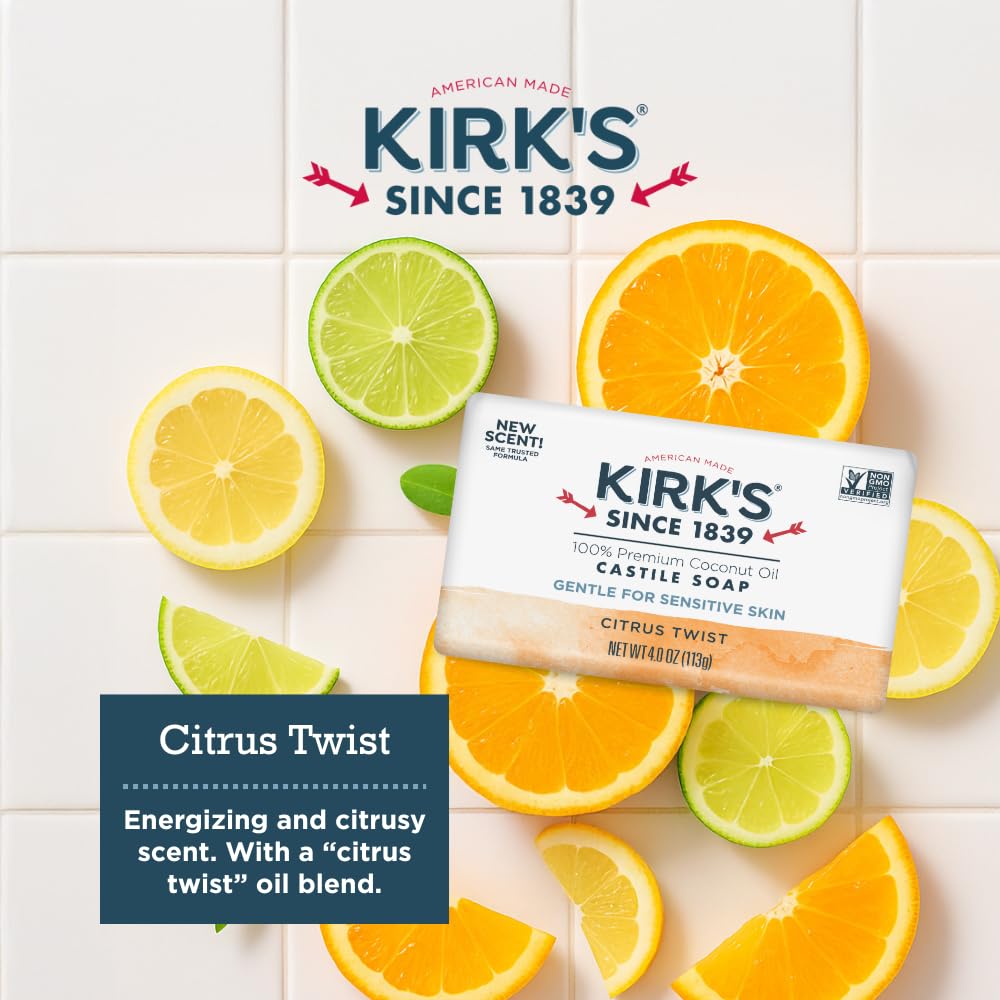 Kirk's Savon Castile Citrus Twist – polyvalent pour toute la famille et usage quotidien