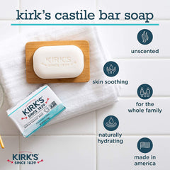 Barre de savon solide Kirk's Coco Castile sans parfum, texture riche et naturelle