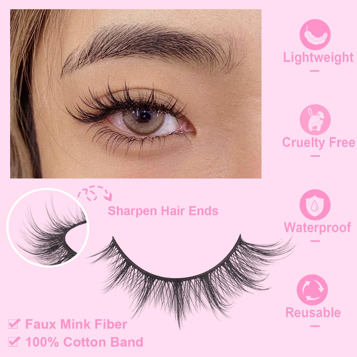 Kiromiro cils faux mink 16mm bande coton hypoallergenique confort quotidien.