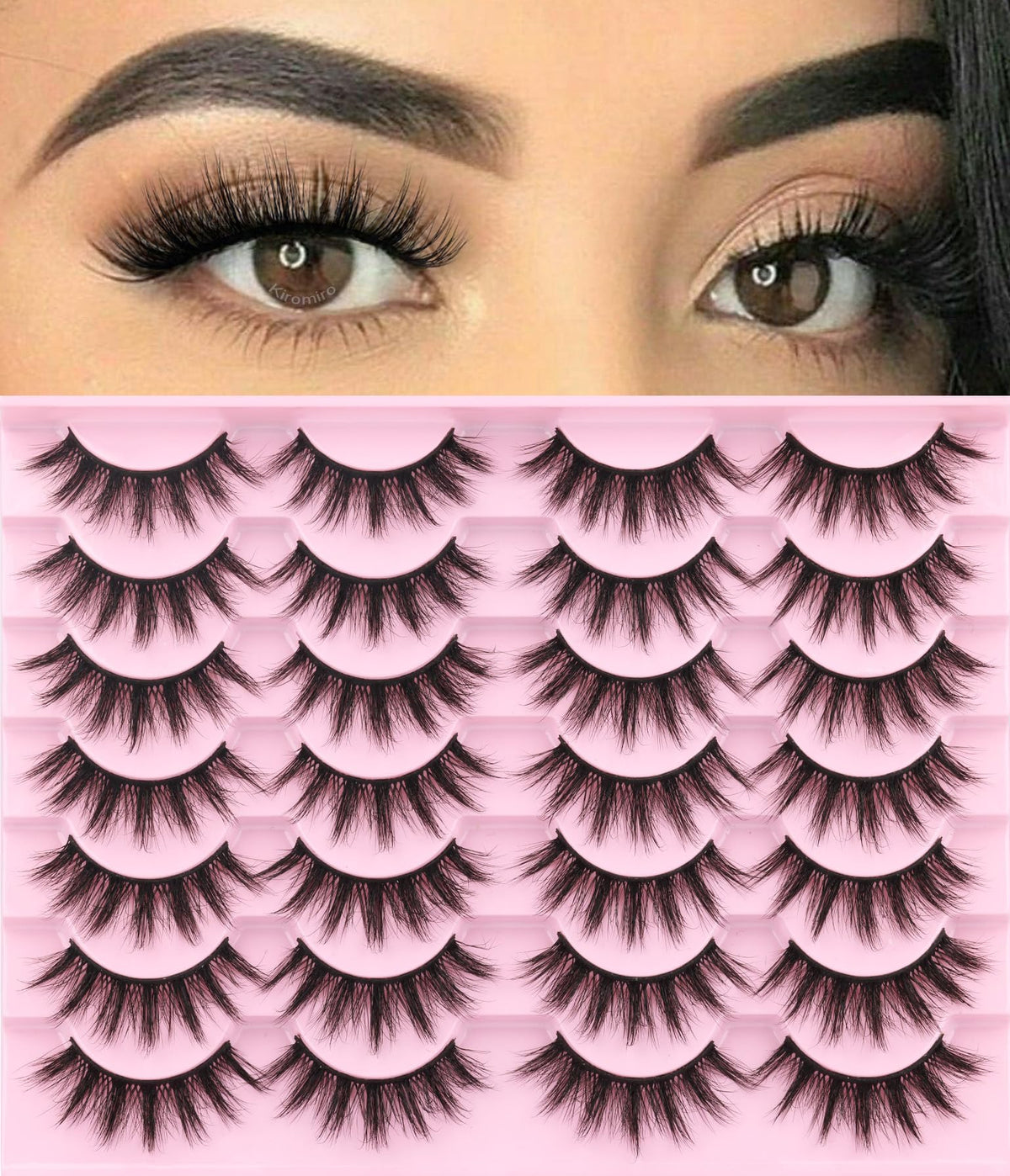 Kiromiro cils wispy faux mink 16 mm 6D – volume élégant et durable.