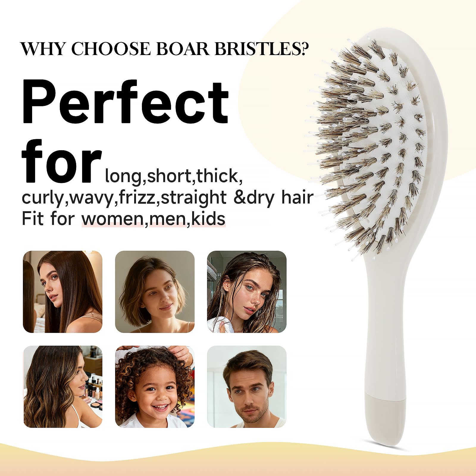 Brosse KISMETICS massant le cuir chevelu et respectant les cheveux épais.