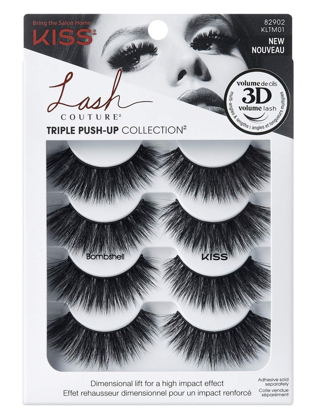 KISS Cils Couture Bombshell triple, effet levage et volume visibles.