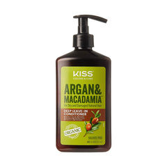 KISS Color & Care Argan et Macadamia, bouteille présentée, soin sans rinçage pour démêler les cheveux.