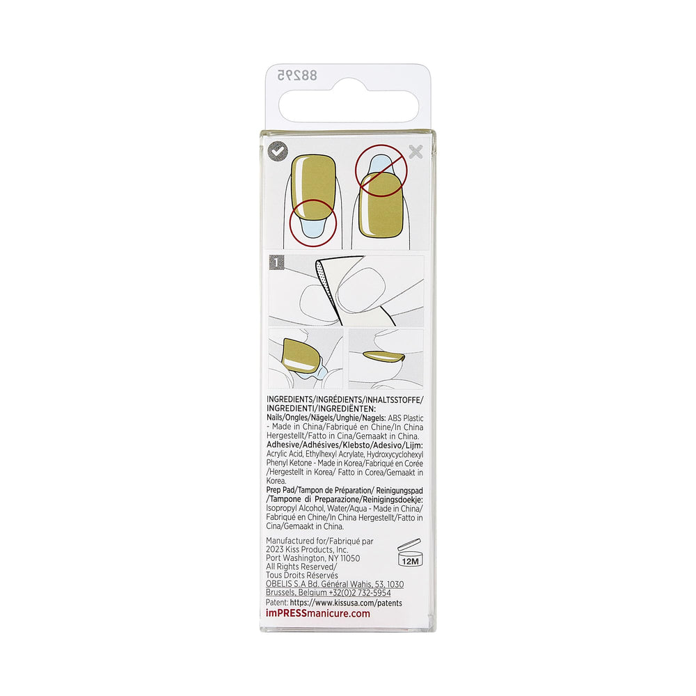 Application facile des ongles olive-verte Kiss ImPRESS, résultat rapide et confortable