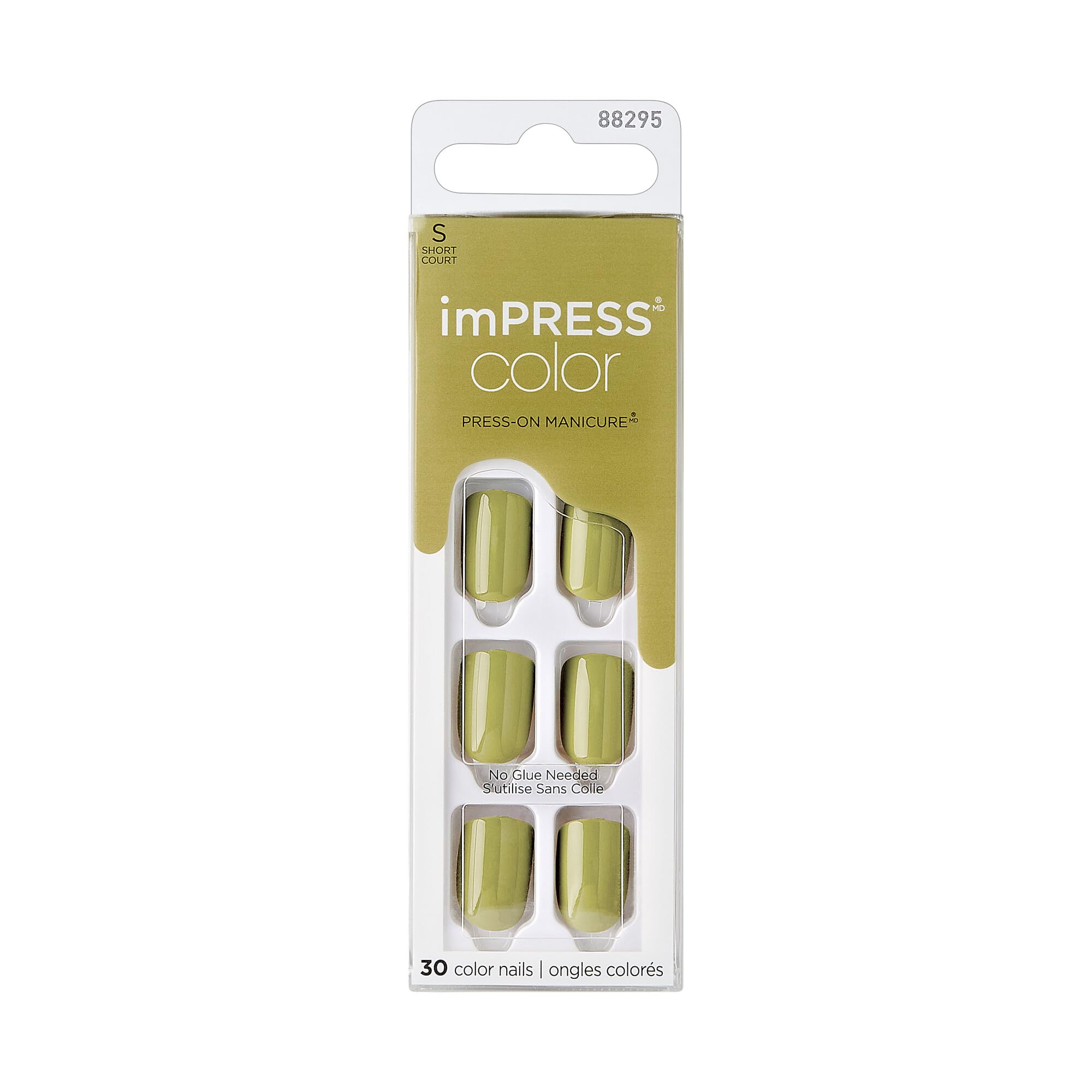 KISS ImPRESS Color Sans Colle Mani sur ongles olive-verte, brillance durable