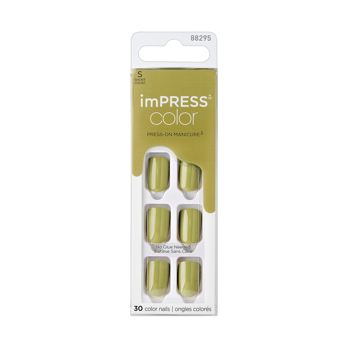 KISS ImPRESS Color Sans Colle Mani sur ongles olive-verte, brillance durable